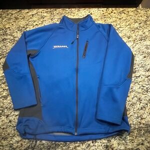 Menards Mens Softshell Jacket XL Blue Full Zip Corporate‎ Workwear Uniform Logo
